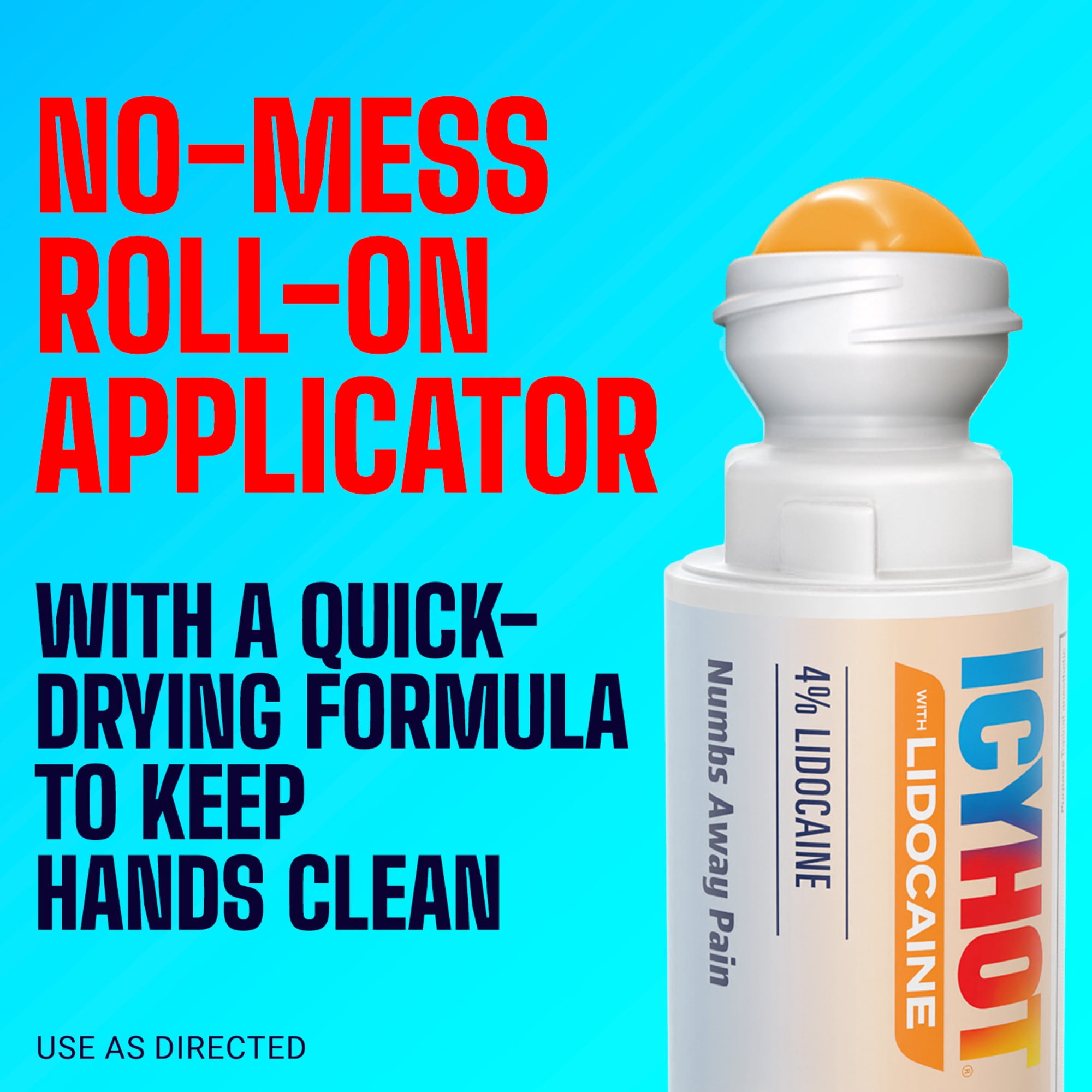 (4 pack) Icy Hot Lidocaine Pain Relief No-Mess Roll-On Applicator, Numb Aggravated Nerves With Max Strength Lidocaine 4%, Pain Relief for Minor Pain, Backaches, Sprains and Strains, 2.5 oz