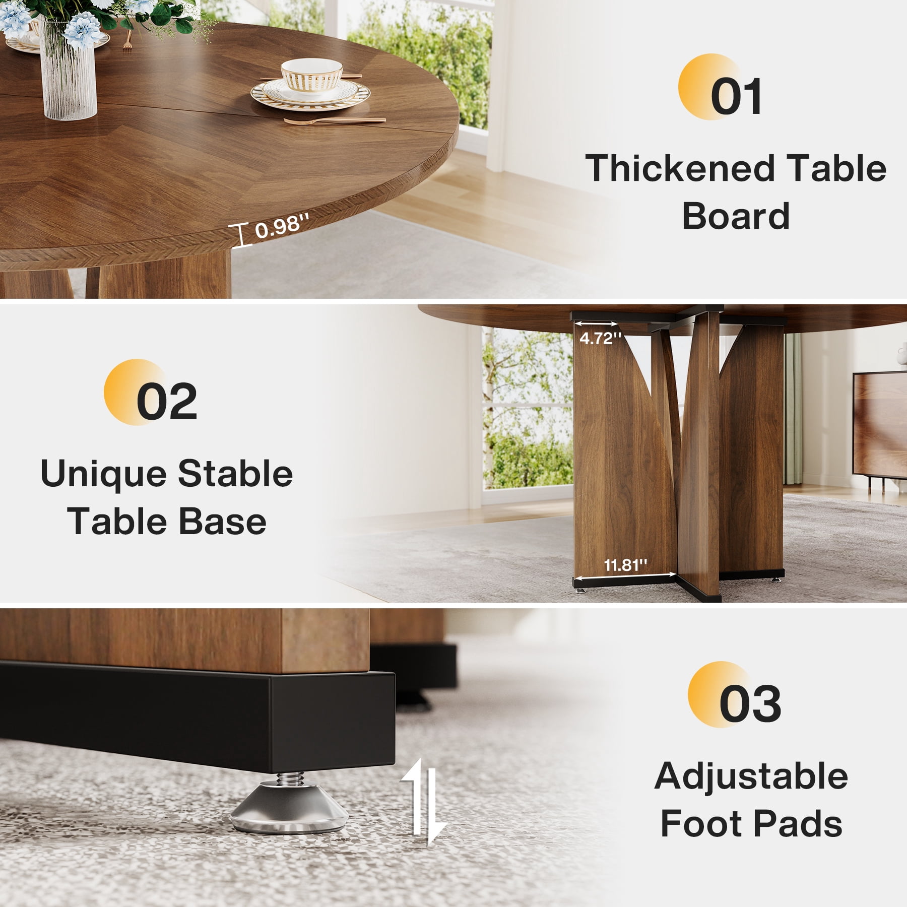Fnova 39.37" Modern Round Dining Table for 4 with Wood Tabletop, Kitchen Table for Dining Room, Brown