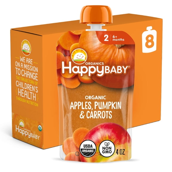 Happy Baby Clearly Crafted, Stage 2 Apples, Pumpkins & Carrots Organic Baby Food Pouches, 4 oz. (8 pack)