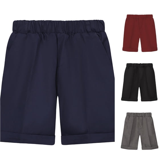Zylarhe Boys' Pants School Uniform Flat Front Performance Stretch Short Chino Shorts for Kids Dark Blue 3-4 Years