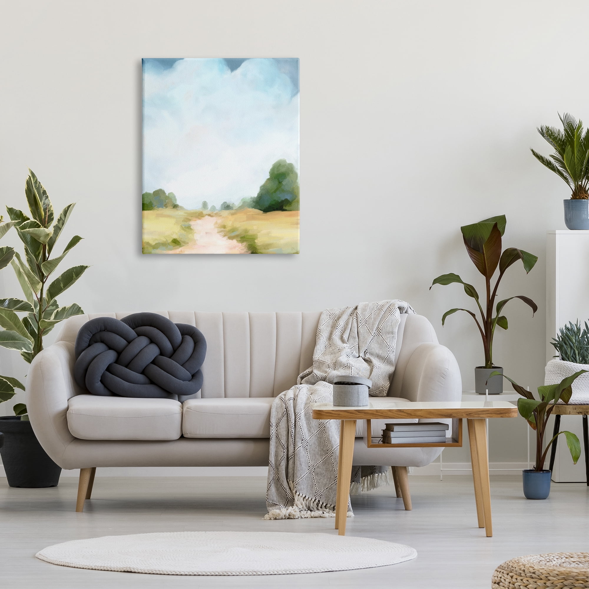 Stupell Industries Rural Country Path Abstract Trees Puffy Clouds Painting Gallery Wrapped Canvas Print Wall Art, Design by Amy Hall