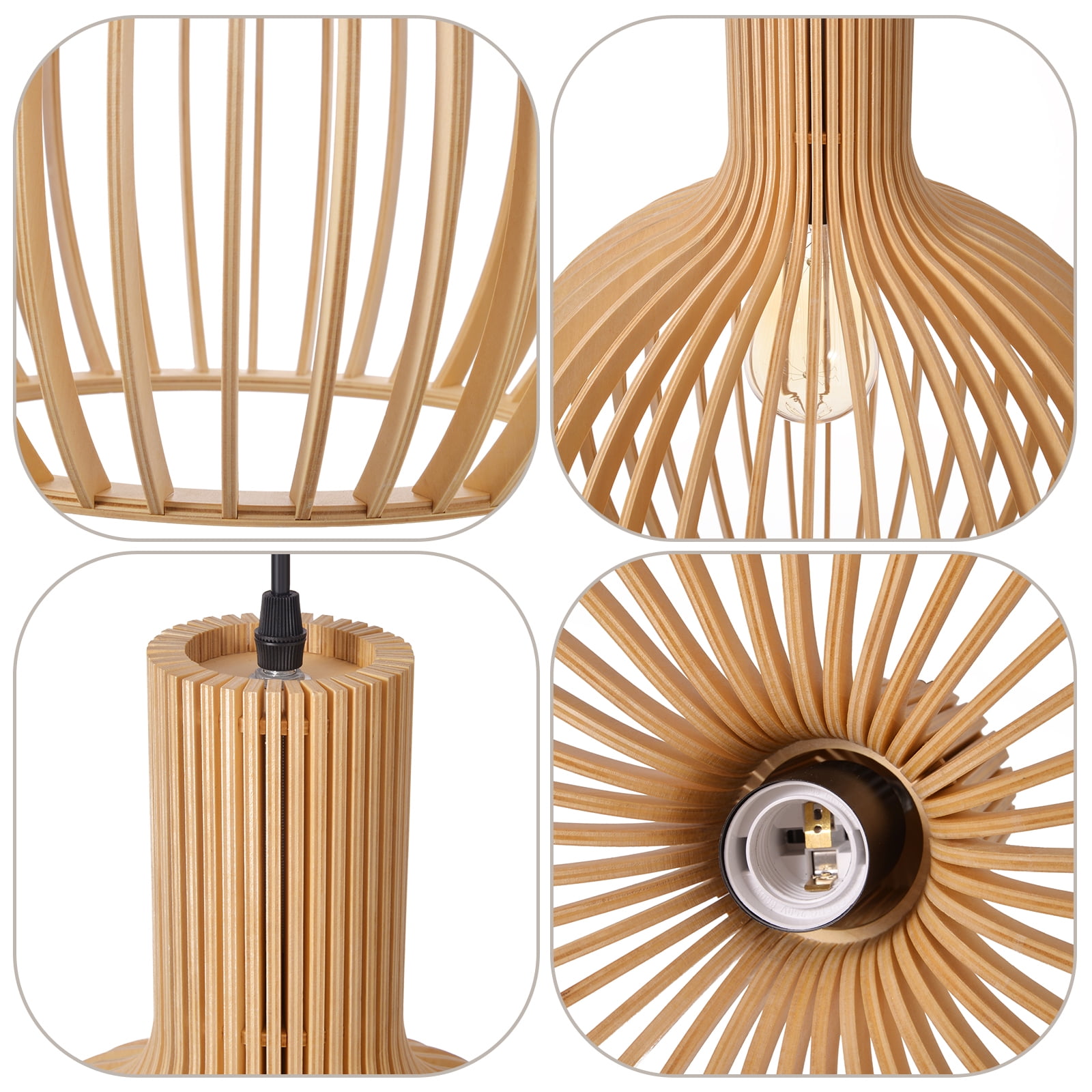 LittleGlovo Japanese Wooden Hanging Light Fixtures Handmade Restaurant Birdcage Chandelier