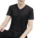 thumbnail image 3 of Blusas y camisas de manga corta con cuello en V para hombre, blusa informal de verano a la moda de color liso con cuello en V y tela de malla., 3 of 8