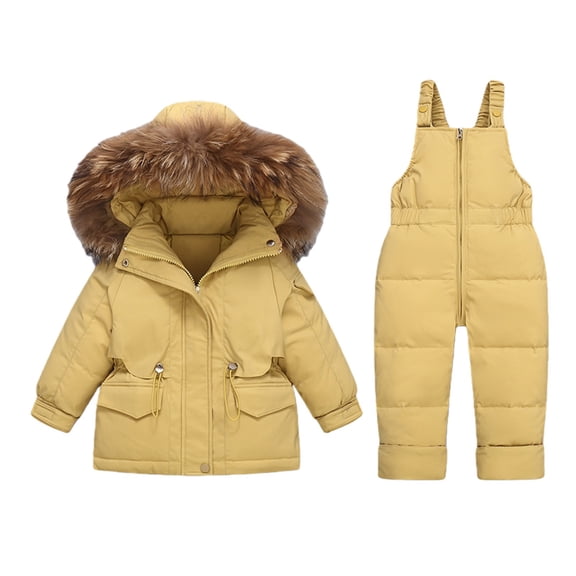 Mercatoo Baby Boys Girls Two Piece Snowsuit, Toddler Winter Fa𝐮x F𝐮r Hooded Puffer Down Jacket Coat with Ski 𝐁ib Ski Suits