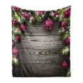 thumbnail image 1 of Christmas Soft Flannel Fleece Throw Blanket, Old Fashioned Concept with Twigs and Balls on Rustic Wood Vintage Design Print, Cozy Plush for Indoor and Outdoor Use, 50" x 70", Brown Pink, by Ambesonne, 1 of 6