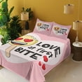 thumbnail image 2 of Emoji Art Sheet Set, Romantic Ice Cream Face with Heart Eyes Love at First Bite Phrase, Fitted & Flat Sheet with Pillowcase Bedding Accent 3 Pcs Set, Twin XL, Rose Pale Yellow Hot Pink, by Ambesonne, 2 of 5