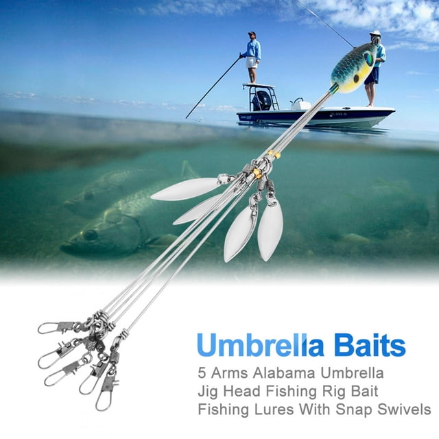 Keenso Umbrella Fishing Lures, Umbrella Rigs, Sturdy And Durable Easy To Carry Lightweight 5 Arms Alabama Fishing Tackle Accessory For Fish