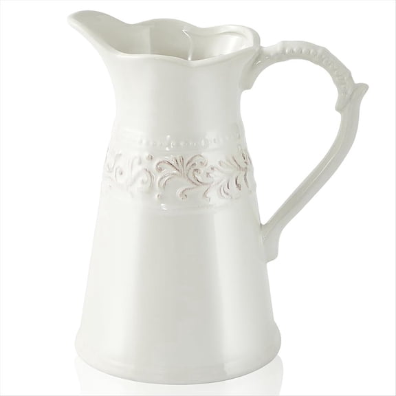 Rollbacks & More White Ceramic Pitcher Vase, Flower Vase Pitcher,Farmhouse for Home Decor, 8.5inch Jug Vase. Decoration