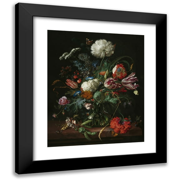 Jan Davidsz de Heem 12x14 Black Modern Framed Museum Art Print Titled - Vase of Flowers (C. 1660)