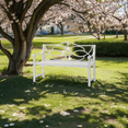 thumbnail image 2 of Outdoor Garden Patio Bench White Iron Metal Steel Frame Park Bench with Backrest and Armrest Slatted Seat for for Yard Porch Balcony, 2 of 8