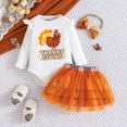 thumbnail image 5 of FINALGANG Girls Boys Outfits Thanksgiving Cartoon Animal Letter Printed Long Sleeve Round Neck Bodysuit Tutu Skirt Set With Headband Boy Stylish Casual Daily Party Photoshoot Outfit,Orange,12M, 5 of 9