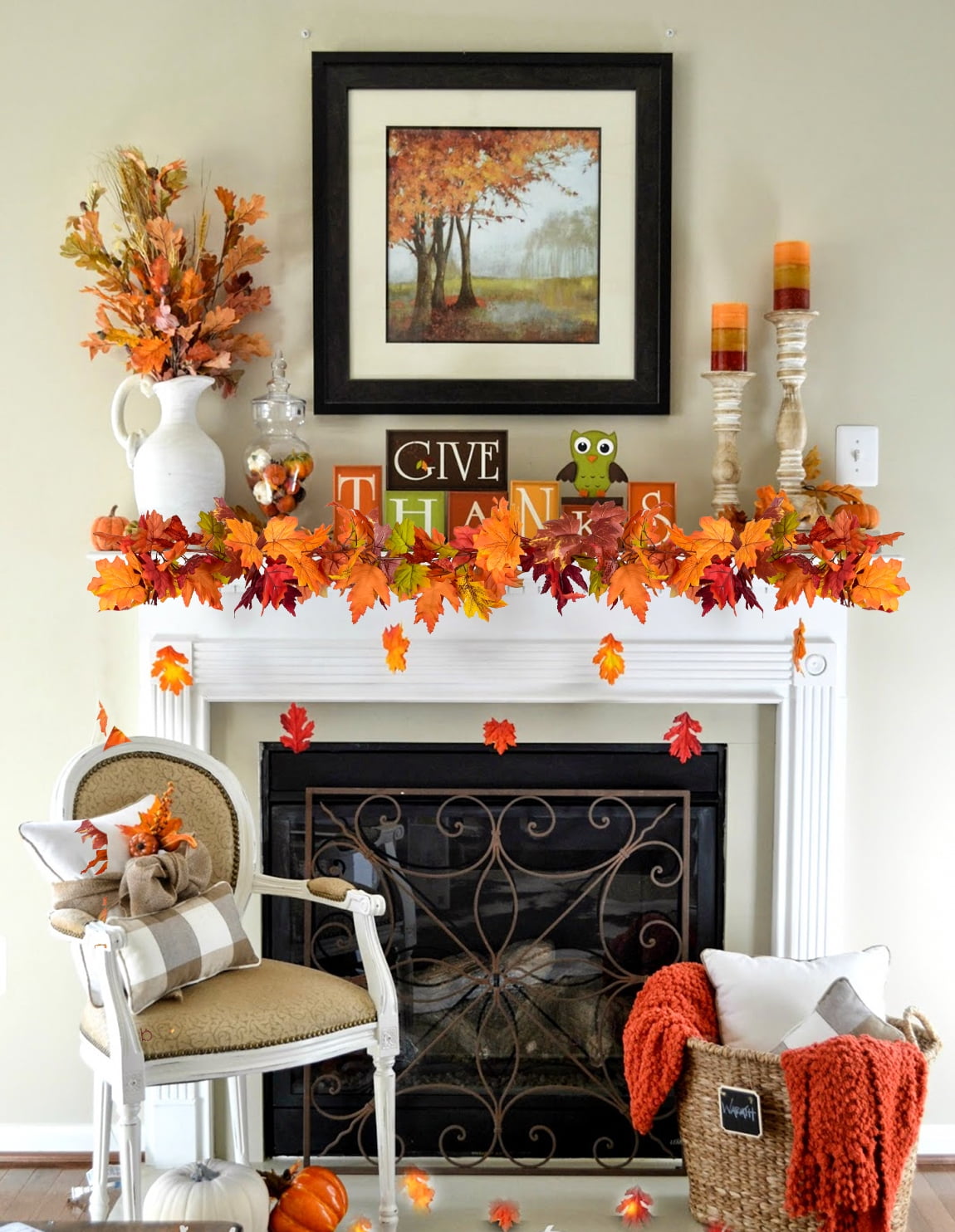 Fall and Thanksgiving Artificial Harvest Orange Pip Berry Garland - Autumn  Rustic Berries, Farmhouse Home Decor for Table Arrangements, Fireplace