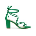 thumbnail image 3 of BLISSFUL STEP Women's Shoes Open Toe Lace Up Block Heel Strappy Heels Green 6, 3 of 8
