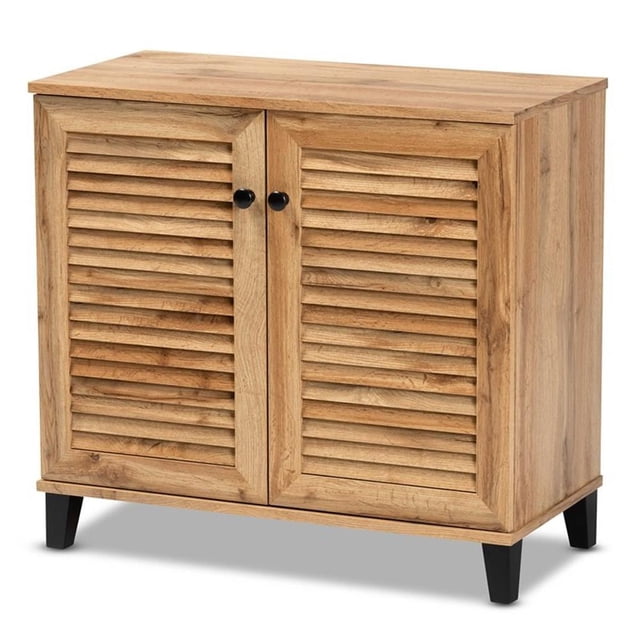 Baxton Studio Coolidge Armoire de Rangement pour Chaussures à 2 Portes en Bois Fini Chêne Brun
