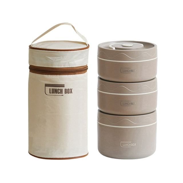 Xingzhi Boîte à Lunch Isolée avec Conservation Efficace du Riz Froid, Peut Être Chauffée, Café Noir, 3 Pcs+ Sacs