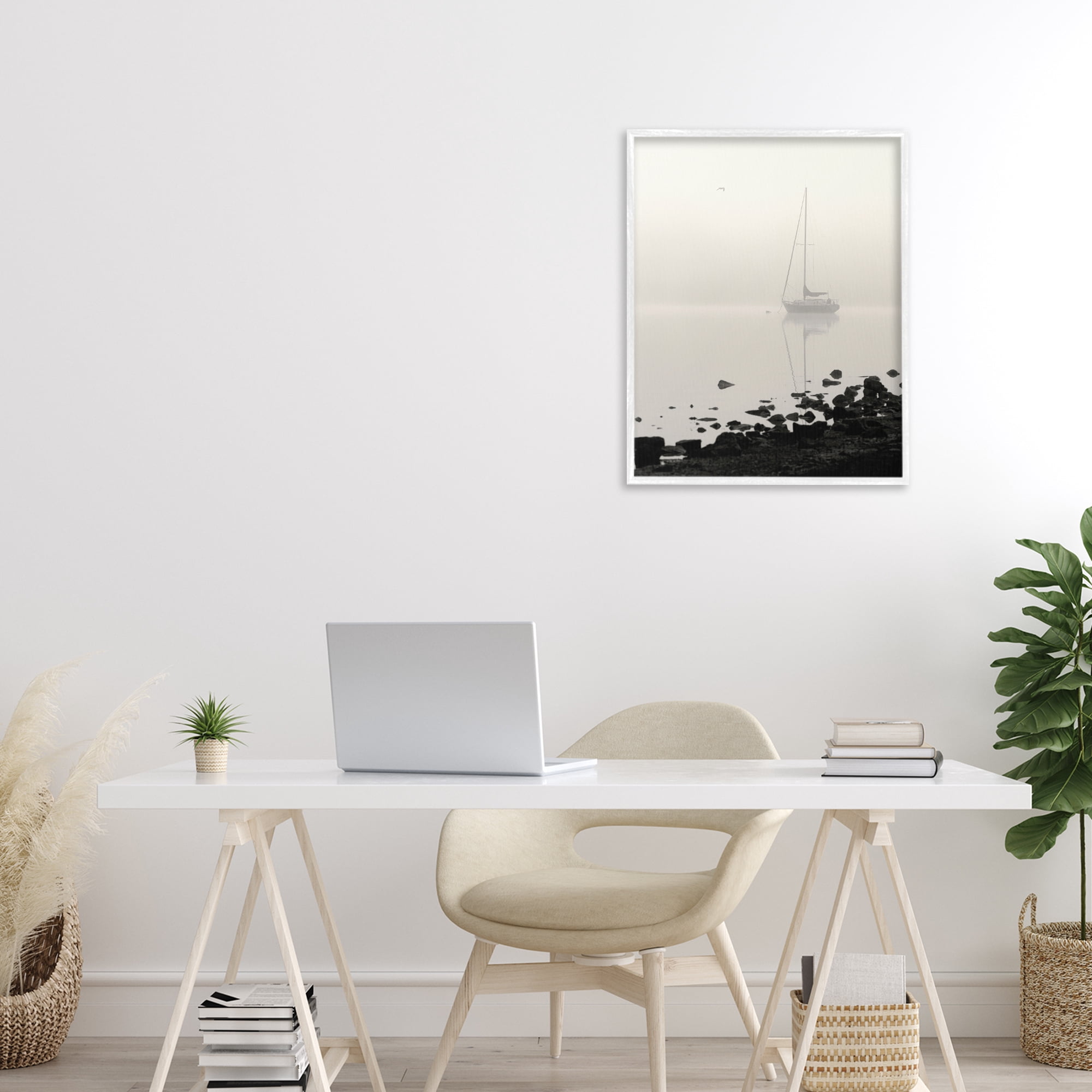 Stupell Industries Moored In Fog White Framed Giclee Art, design by Nicholas Bell