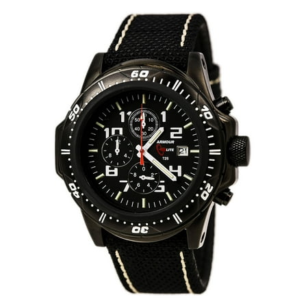 Armourlite AL43-KBW Men's Professional Chrono Black Dial Black Kevlar Fabric Strap Green Tritium Fill Watch