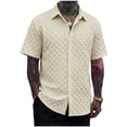 thumbnail image 3 of UVEASISHA Mens Short Sleeve Textured Shirt Lightweight Jacquard Button Down Shirts Solid Color Casual Collared Shirt Streetwear Daily Wear, 3 of 7
