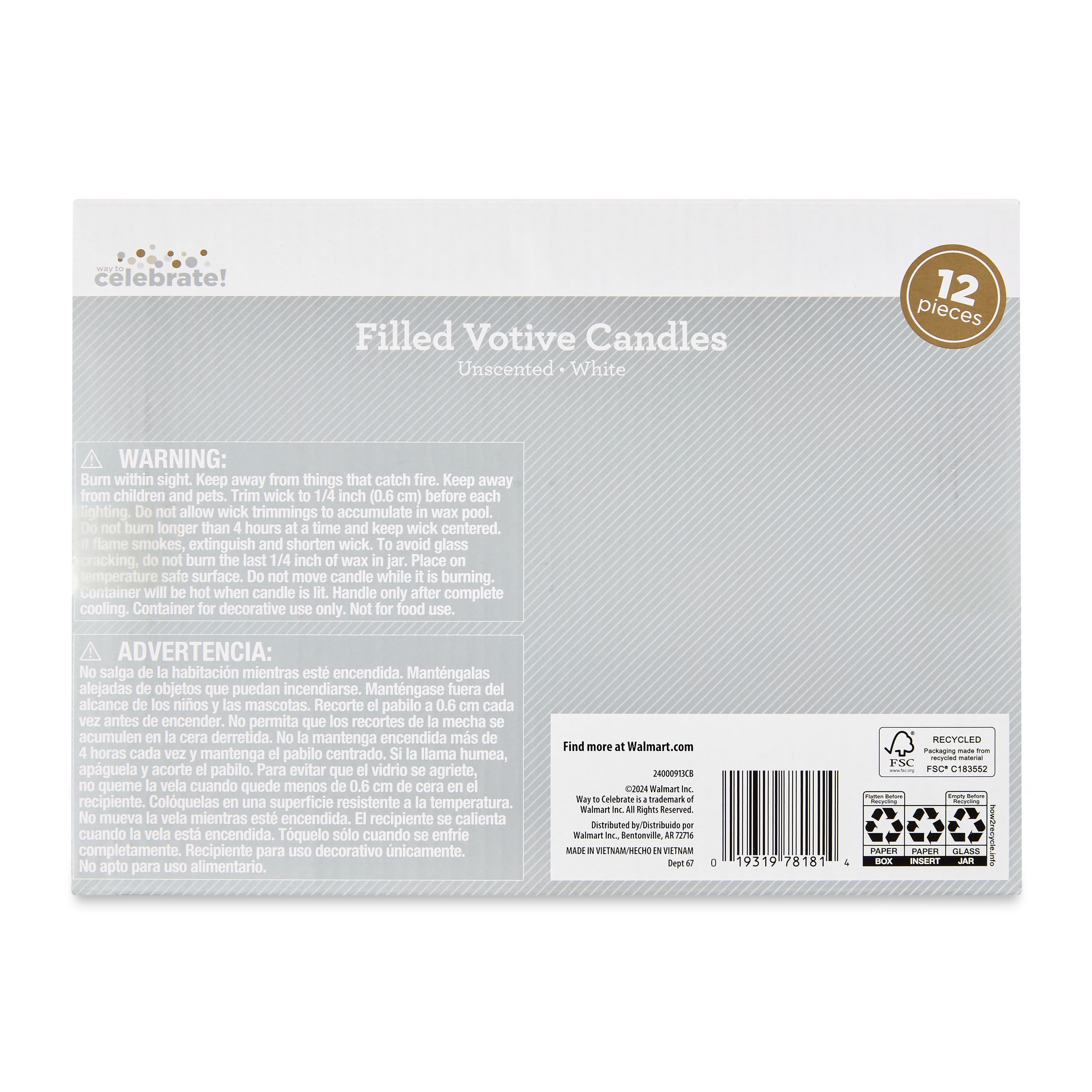 Way To Celebrate White Unscented Filled Votive Candles in Clear Glass, 12 Pack