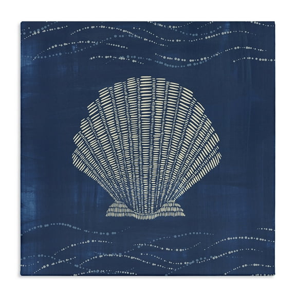 Stupell Industries Clam Shell on Blue Coastal Painting Gallery Wrapped Canvas Art Print Wall Art, 17 x 17