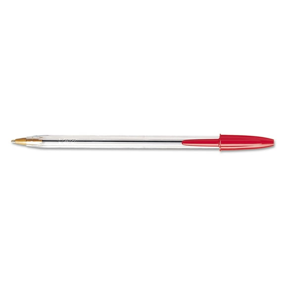 BIC Cristal Xtra Smooth Ballpoint Pen, Stick, Medium 1 mm, Red Ink, Clear Barrel, Dozen