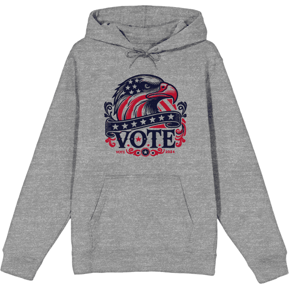 American Eagle Vote Adult Heather Gray Long Sleeve Hoodie-Medium