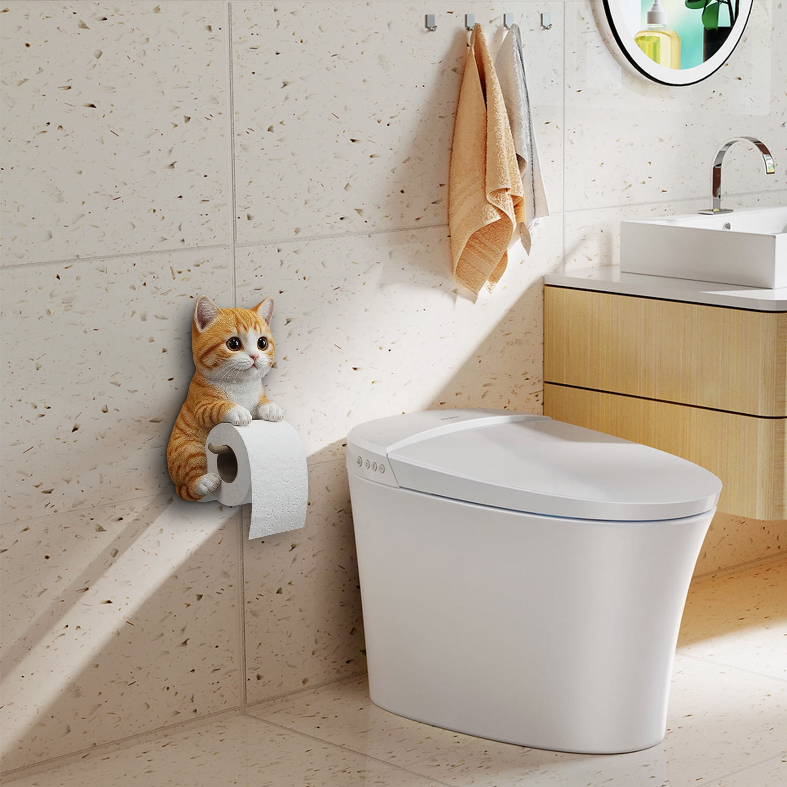 Cute Cats Paper Holders-Wall Mount,Decorative Cat Toilet Paper Holder,Multiple Colors, White And Cream, Wall Mount Bathroom Tissue Dispenser With Ragdoll Design,The Best Gift For Cat Lovers