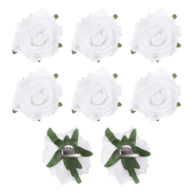 Uxcell 8 Pcs Clips de Cabello de Rosa de 4 Pulgadas, Pines de Flor, Broche de Flor para Mujeres, Accesorios para el Cabello, Blanco