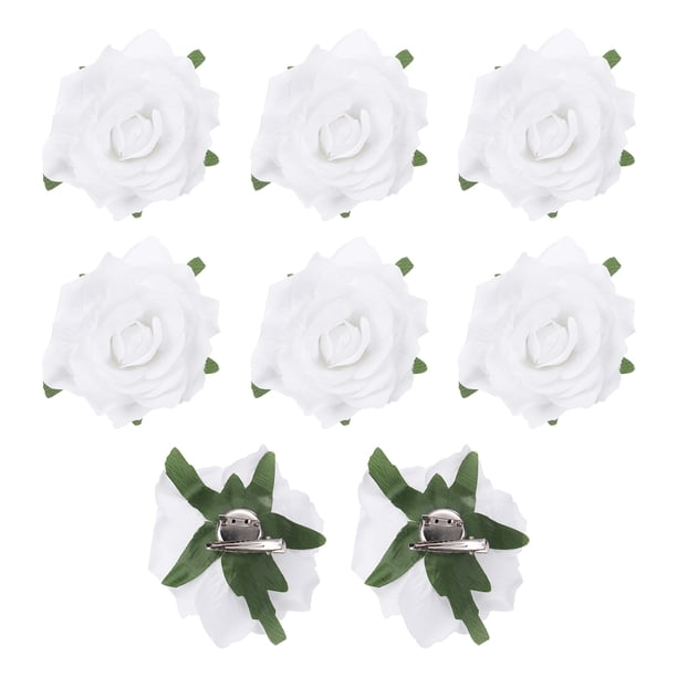Uxcell 8 Pcs Clips de Cabello de Rosa de 4 Pulgadas, Pines de Flor, Broche de Flor para Mujeres, Accesorios para el Cabello, Blanco