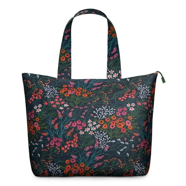 Tropical Flower Leaves Weekender Bag Boho Floral Travel Tote, Lightweight, , Multiple Pockets, for Women