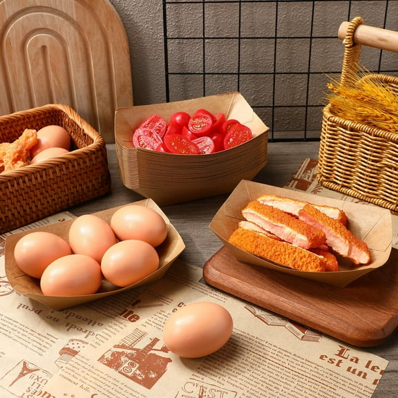 FRCOLOR  50 Pcs Disposable Kraft Boat Paper Tray for Serving Food Light Brown