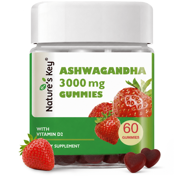 Nature's Key Ashwagandha Gummies, 3000mg High Potency, Stress & Mood Support, 60 Count