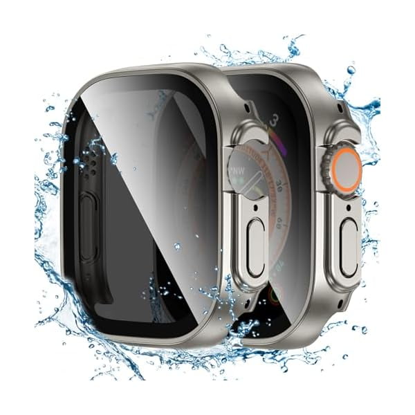 wonima02 for Waterproof Apple Watch Screen Protector Case Ultra 3/Ultra 2/Ultra 49mm Accessories, iWatch Protective Face Cover with Tempered Glass Film Women Men, Bumper Case for iPhone Watch 49 mm