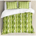 thumbnail image 3 of Striped Duvet Cover Set Twin Size, Retro Wavy Leaf Lines with Digital Effects Unusual Repeating Fresh Floral Essence Print, Decorative 2 Piece Bedding Set with 1 Pillow Sham, Green, by Ambesonne, 3 of 3