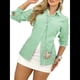 thumbnail image 2 of Camisas de Mujer con Botones, Blusas Clásicas de Rayas de Larga con Cuello para Oficina y Trabajo Verde M, 2 of 7