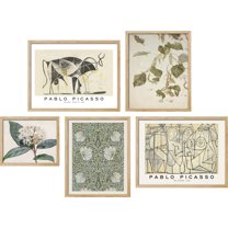 PixonSign Framed Canvas Print Wall Art Set - Famous Painting Poster Fine Art - Flower Botanical Collage Gallery Set of 5 Abstract Picasso Illustrations Wall Décor for Home - Natural