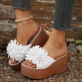 thumbnail image 3 of Rokment Flower Platform Dress Slides Sandals for Women Bride Wedding Beach Boho Fashion Leather Open Toe Chunky Extra Wedges Slip on High Heels Summer Shoes White Size 7, 3 of 5
