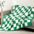thumbnail image 2 of Whale Flotilla Checkered Knit Throw Blanket for Couch, Sofa, Bed, Soft Fluffy and Cozy, 50"x60", Green, 2 of 8