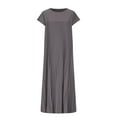thumbnail image 4 of ZQUUVOU Women's Plus-Size Casual Dress Short-Sleeved Mid-Length Pleated High-Waisted Solid Color Dress Gray, 4 of 6