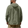 thumbnail image 6 of Horkkom Linen Shirts for Men Long Sleeve Solid Color Button Down Shirt Summer Casual Loose Shirts with Hood Drawstring M, 6 of 8
