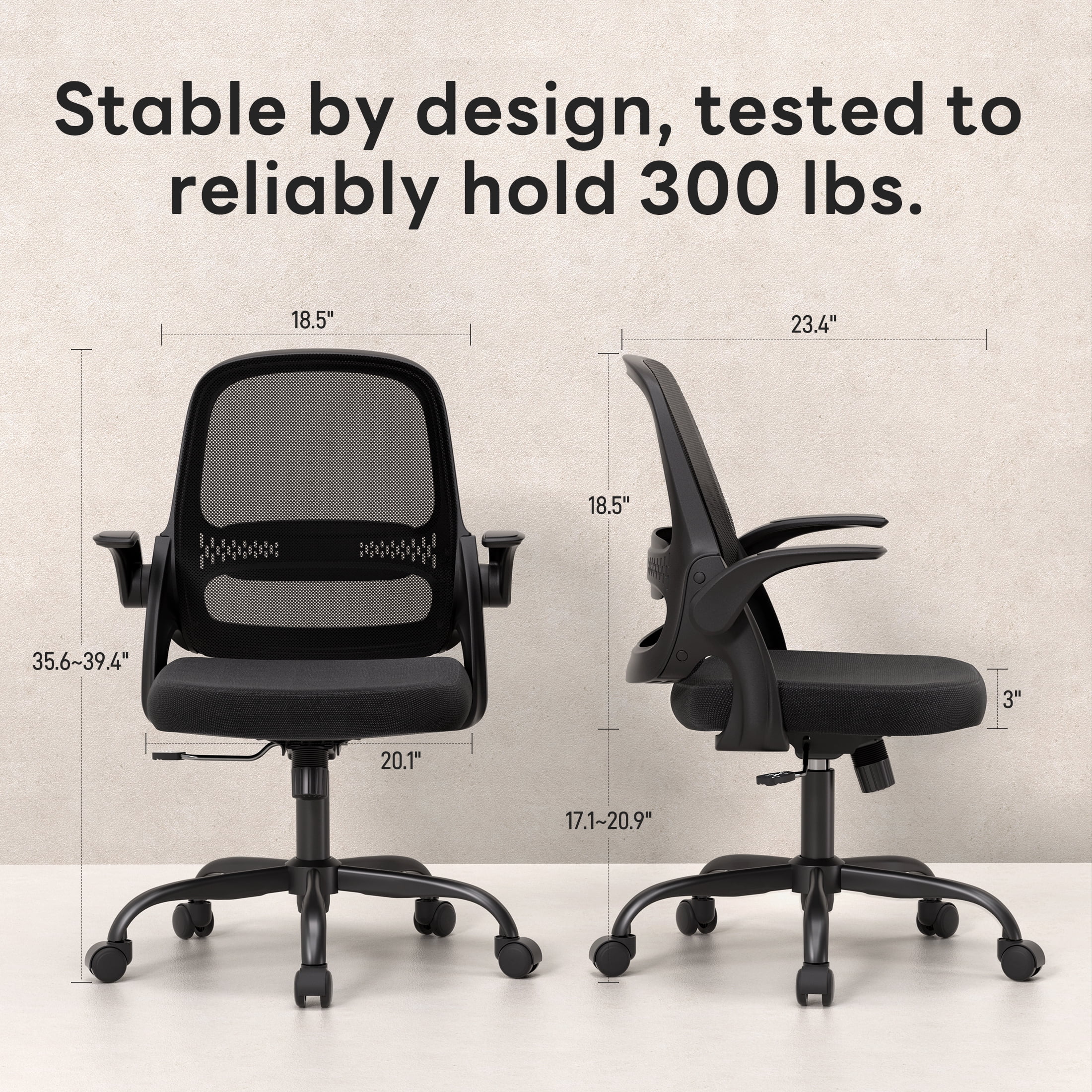TMV Ergonomic Mesh Office Chair - High Back Gaming Desk Chair, Computer Chair with Lumbar Support & Wheels, Modern Vanity Chair for Home Office,Living Room,Bedroom,Black