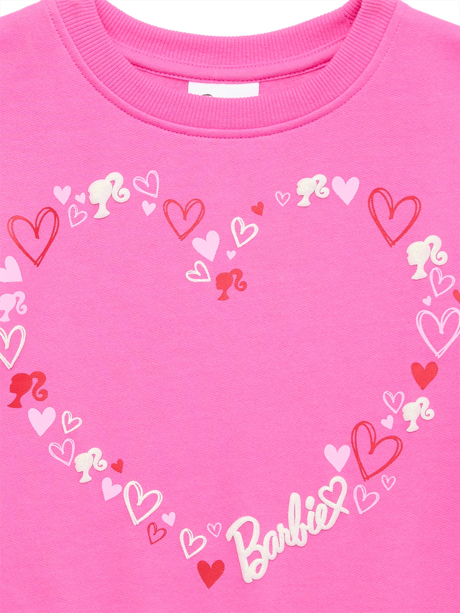 Barbie Hearts Girls Valentine's Day Fleece Sweatshirt, Sizes 4-16