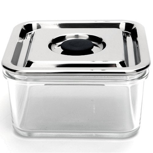 Onyx Medium Square Airtight Glass Container with 18/8 Stainless Steel