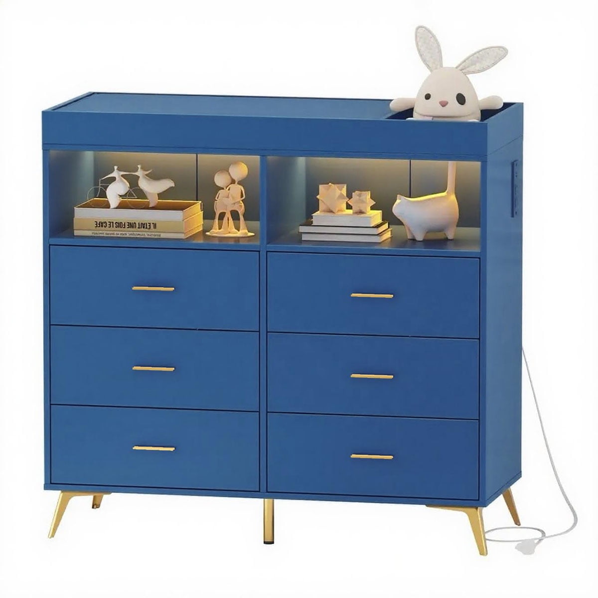 Danolapsi Changing Table Dresser with Drawers,Baby Dresser with Changing Table Top,Power Outlet,LED Light & Metal Feet,Diaper Changing Station Nursery Organizer for Infants Newborn（ship in 2 boxes）