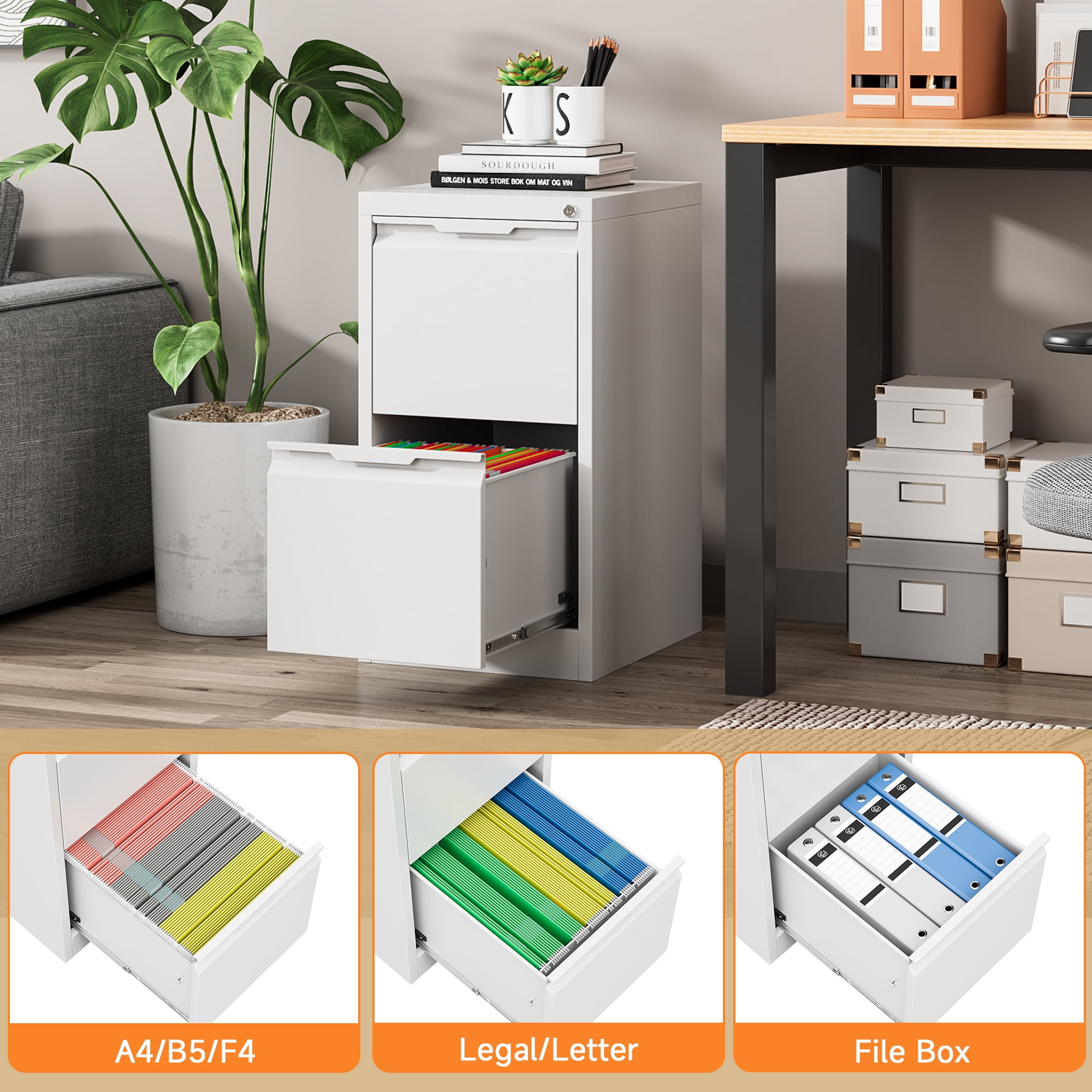 Coolsun 2 Drawer File Cabinets with Lock, Small Filing Cabinets for Home Office, Metal Vertical File Cabinets, Under Desk File Cabinet Organizer for Legal/Letter Size File, Easy Assembly