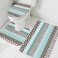 thumbnail image 3 of Boho Geometric Bath Mat 3 Piece Bathroom Rug Set, Turquoise Green Brown Tribal Stripes Non Slip Bath Rug Contour Mat and Toilet Lid Cover, Absorbent Shower Mats Soft Bath Rugs and Mats Sets, 3 of 8