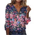 thumbnail image 2 of ICHUANYI Clearance Women's Casual Printing Three Quarter Sleeve V Neck Button T-Shirt Tees Blouse(Dark Blue, XXL) ICHUANYI WER2023081100354, 2 of 5
