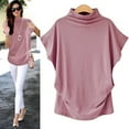 thumbnail image 1 of Blouse Décontractée en Coton à Manches Courtes Col Roulé pour Femmes, T-shirt Grande Taille, 1 of 5