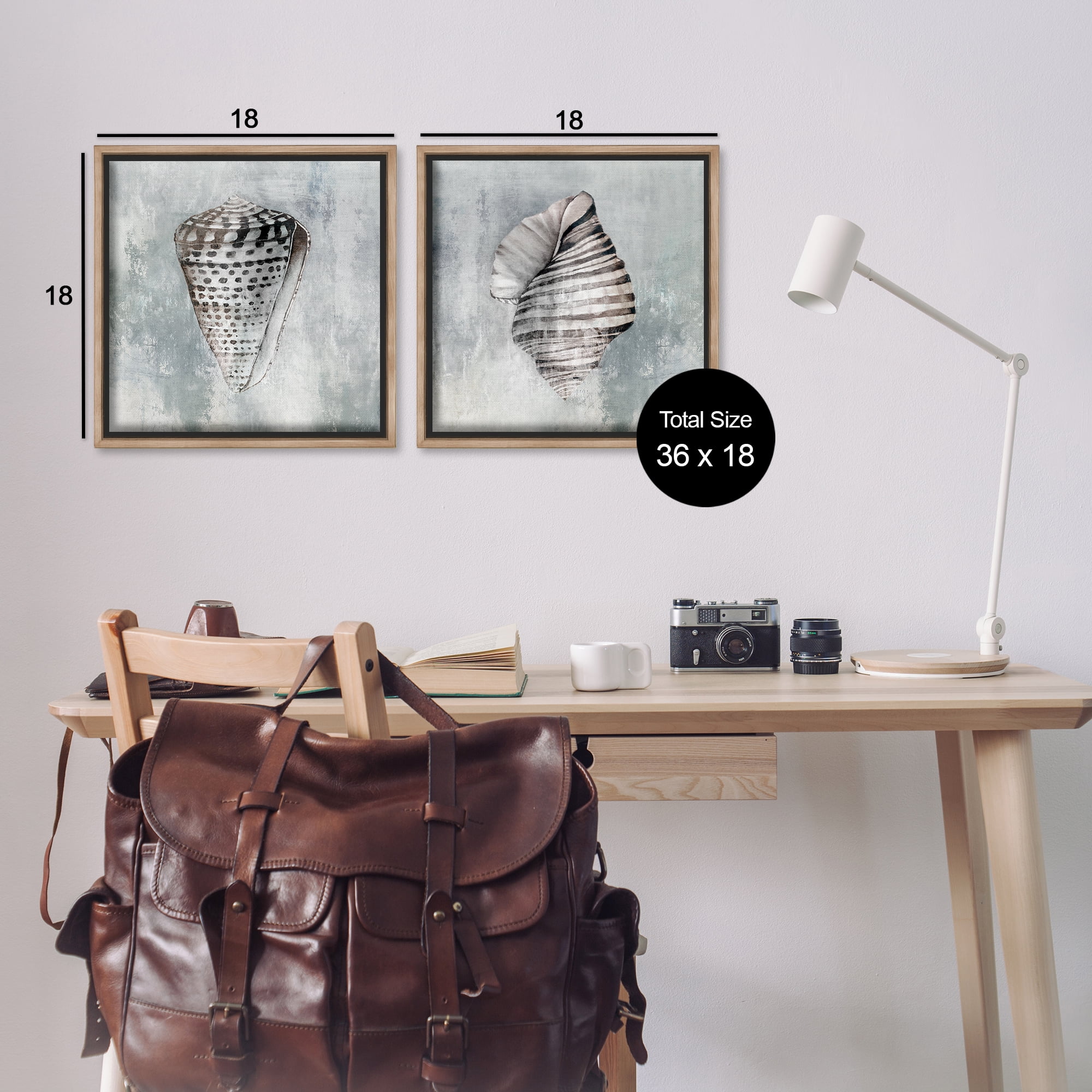 Stupell Industries Grey Distressed Cowrie Shells Nautical & Beach Painting Brown Floater Framed Canvas Art Print Wall Art, 18 x 18, Set of 2
