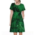 thumbnail image 1 of Balery Green Leave Fern Vestidos sueltos de manga corta para mujer, vestidos de verano 2025, vestidos casuales de corte A con vuelo., 1 of 6
